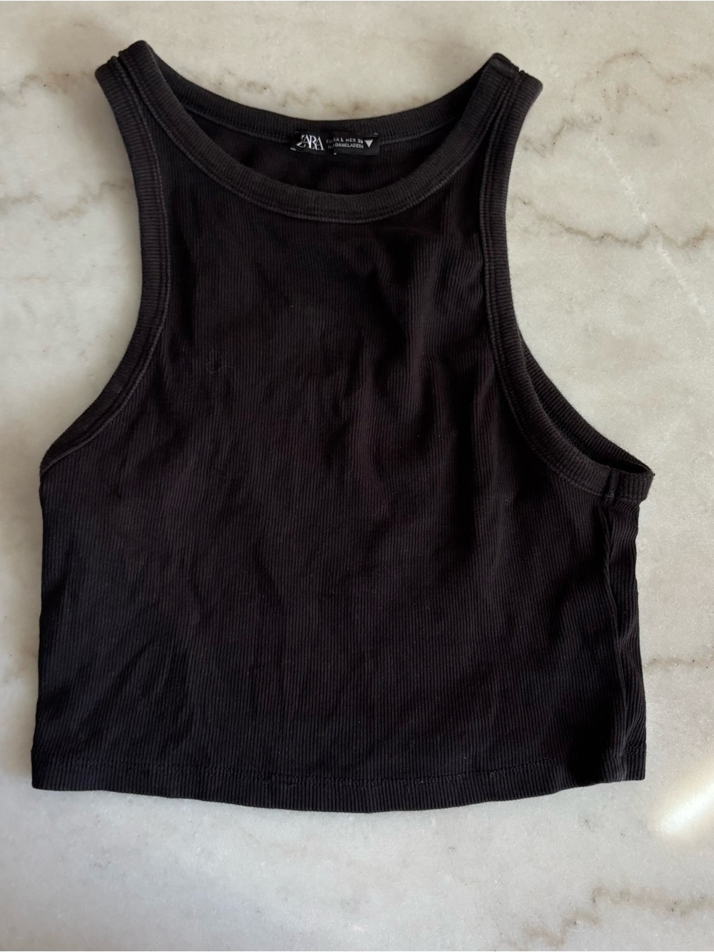 Zara Black Ribbed Cropped Tank